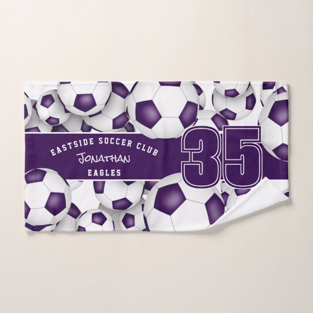 Lots of soccer balls purple team colours gift idea hand towel (Hand Towel)
