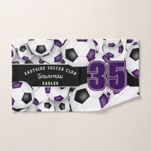 Lots of soccer balls team spirit black purple hand towel