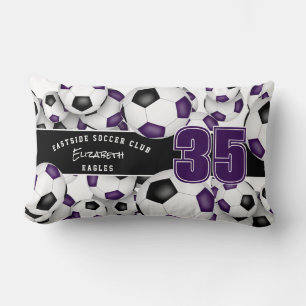 Lots of soccer balls team spirit gift purple black lumbar cushion