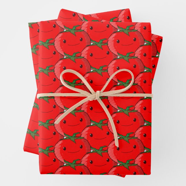 Lots of Tomato Cute Pattern Drawing Wrapping Paper Sheet (In situ)