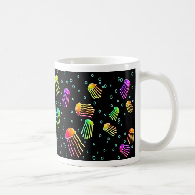 Lots of Vibrant Jellyfish - Neon Night Coffee Mug (Right)