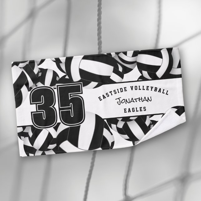 Lots of volleyballs athletic team name black white hand towel (Creator Uploaded)