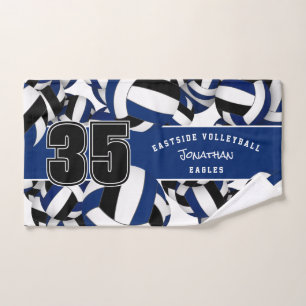 Lots of volleyballs custom player name blue black hand towel
