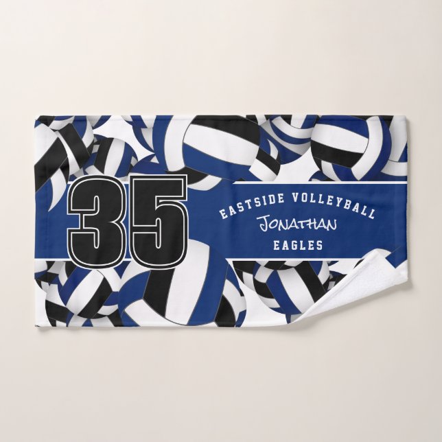 Lots of volleyballs custom player name blue black hand towel (Hand Towel)