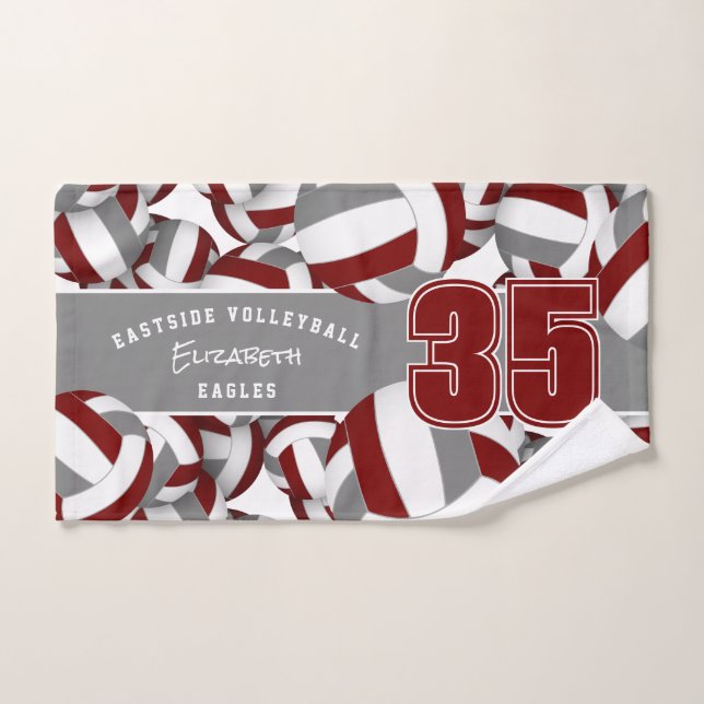 Lots of volleyballs maroon grey team colours hand towel (Hand Towel)