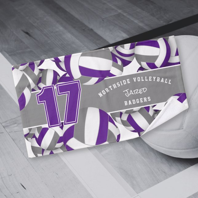 Lots of volleyballs purple grey team colours hand towel (Creator Uploaded)
