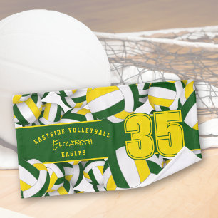 Lots of volleyballs sports club name green gold hand towel