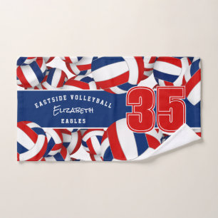 Lots of volleyballs team colours gifts red blue hand towel