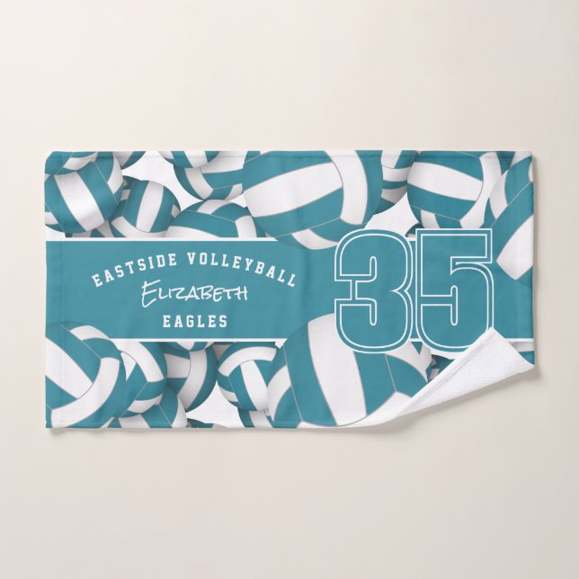 Lots of volleyballs team name teal white hand towel (Hand Towel)