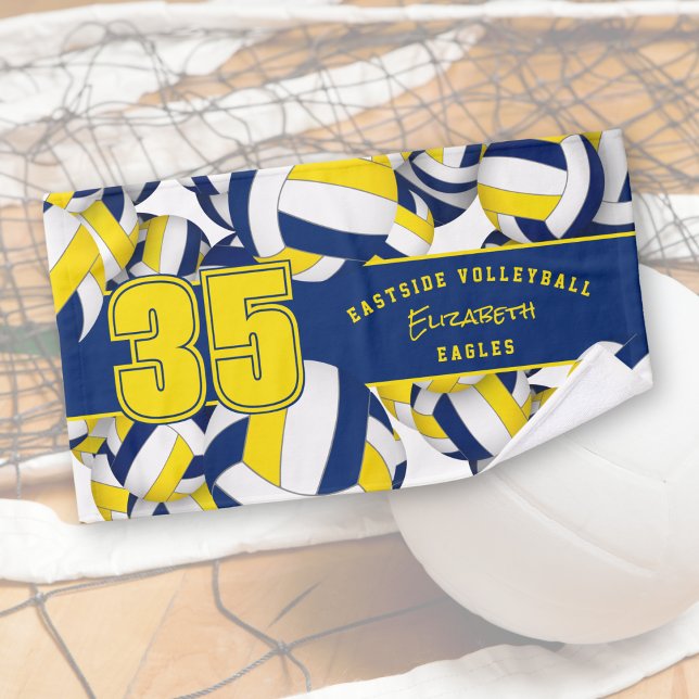 Lots of volleyballs team spirit gifts blue gold hand towel (Creator Uploaded)