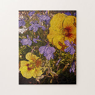 lots of yellow blue and white flowers jigsaw puzzle