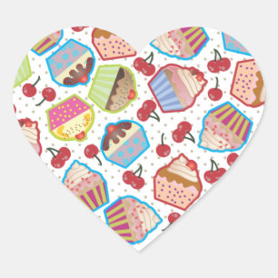Lotsa Cupcakes n Cherries Heart Sticker