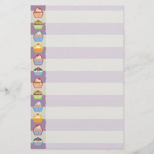 Lotsa Cupcakes Purple Stripes Stationery
