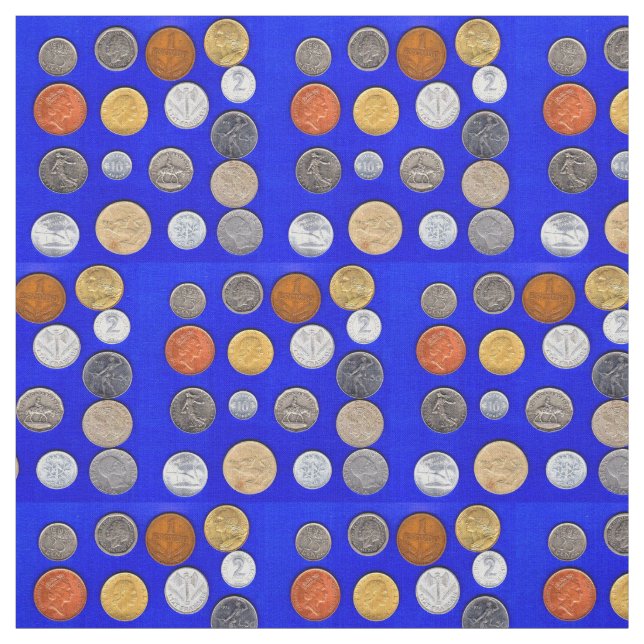 lotsa foreign coins print fabric (Swatch)