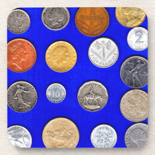 lotsa old foreign coins coaster