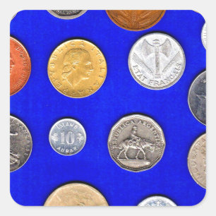 lotsa old foreign coins square sticker