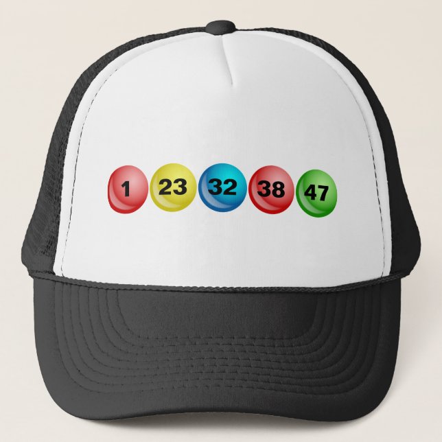 Lottery Balls, 1, 23, 32, 38, 47 Trucker Hat (Front)