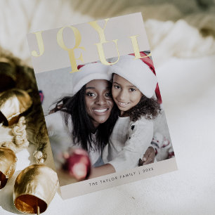 LOTTIE Gold Foil Photo Simple Joyful Christmas Holiday Card