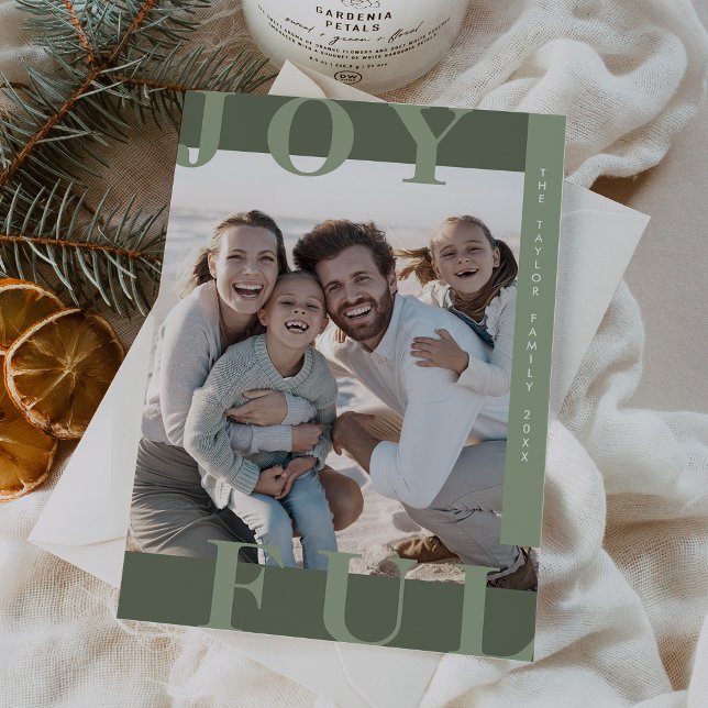 LOTTIE Green Joyful Modern Family Photo Christmas Holiday Card (LOTTIE Green Joyful Modern Family Photo Christmas Holiday Card)