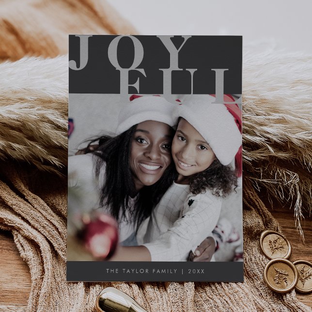 LOTTIE Grey Family Photo Simple Joyful Christmas Holiday Card (LOTTIE Gray Family Photo Simple Joyful Christmas Holiday Card)