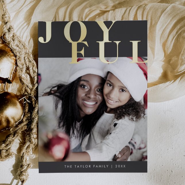 LOTTIE Grey Foil Photo Simple Joyful Christmas Foil Holiday Card (LOTTIE Gray Foil Photo Simple Joyful Christmas Foil Holiday Card)