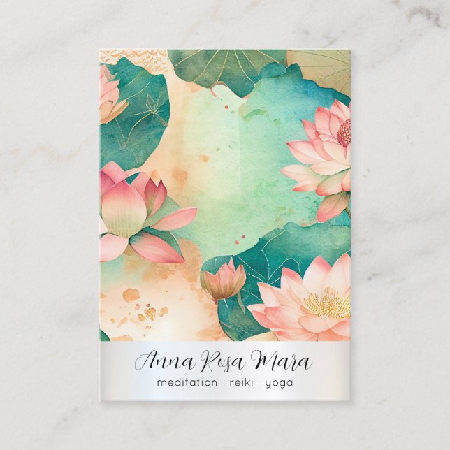 *~* Lotus 3 PHOTO Nature Flowers QR AP67 Art Business Card (Front)