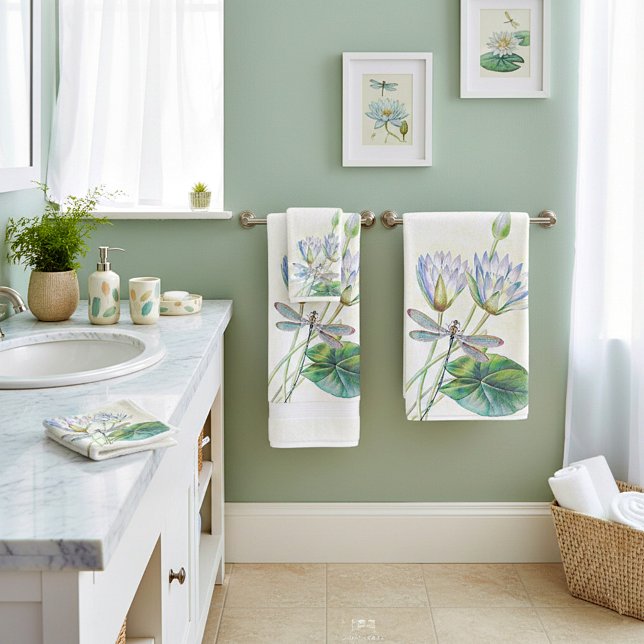 Lotus and dragonfly bath towel set (Creator Uploaded)