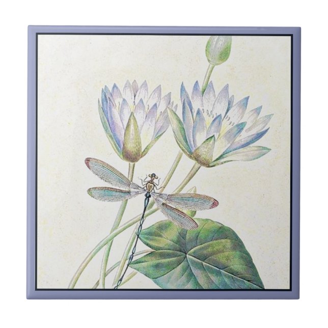 Lotus and dragonfly ceramic tile (Front)
