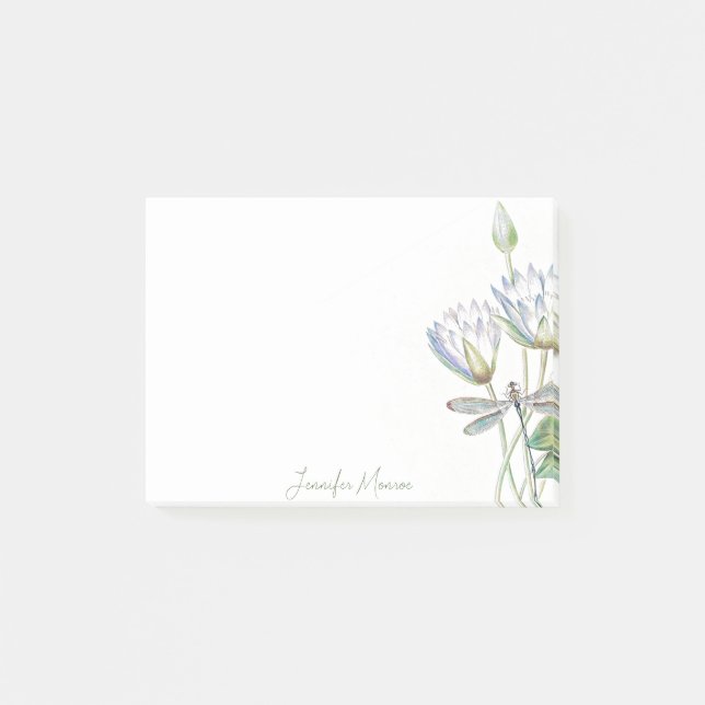 Lotus and dragonfly personalised post-it notes (Front)