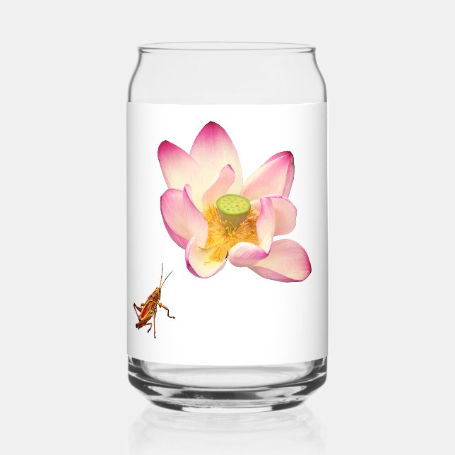 Lotus and Grasshopper Can Glass (Front)