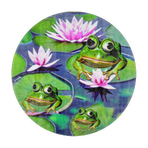 Lotus And Lily Pad Frogs Cutting Board