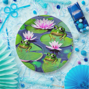 Lotus And Lily Pad Frogs Paper Plate