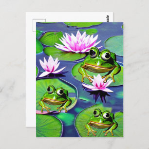 Lotus And Lily Pad Frogs Postcard