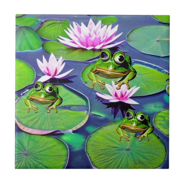 Lotus And Lily Pad Frogs Tile (Front)