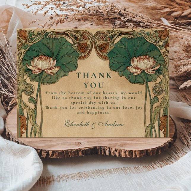 Lotus Art Nouveau Floral Wedding Thank You Card (Creator Uploaded)