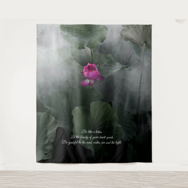 © Lotus Art with Inspirational Quote Custom Tapestry (Front)