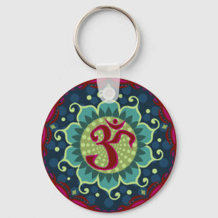 Lotus Aum - OM - Red, Blue and Teal Gift Key Chain