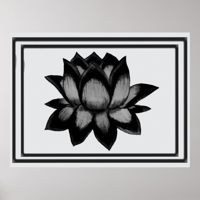 Lotus Black Grey Print,  Poster (Semi-Gloss) (Front)