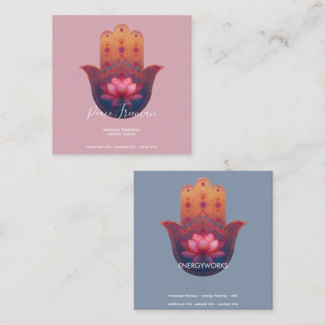 Lotus Blessing | Hamsa Hand Square Business Card (Front/Back)