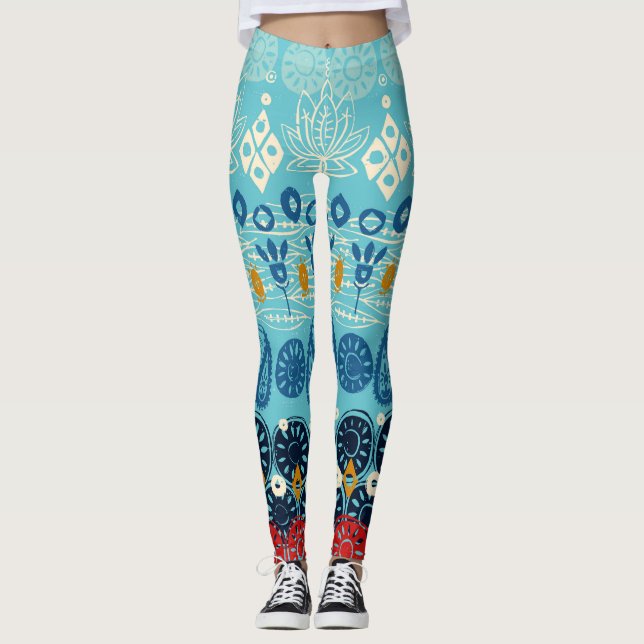 lotus block blue leggings (Front)