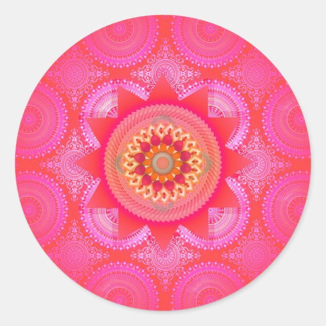 Lotus Bloom PInk Mandala Classic Round Sticker (Front)