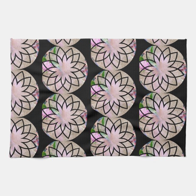 Lotus Blossom Floral Springtime in Pastel Pink Tea Towel (Horizontal)