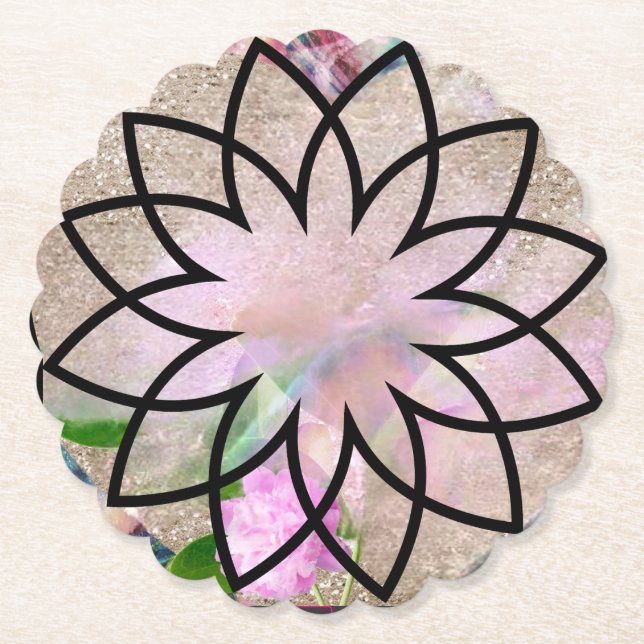 Lotus Blossom Floral Springtime Paper Coaster (Front)