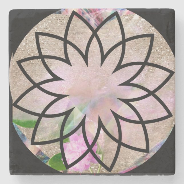 Lotus Blossom Floral Springtime Stone Coaster (Front)