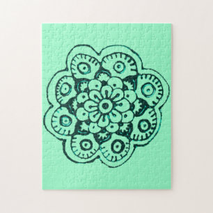 Lotus Blossom (Henna)(Teal) Jigsaw Puzzle