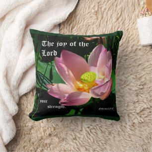 Lotus Blossom Nehemiah 8:10 Cushion