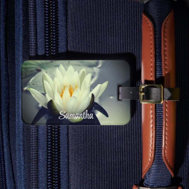 Lotus Blossom Personalised Luggage Tag (Front Insitu 4)