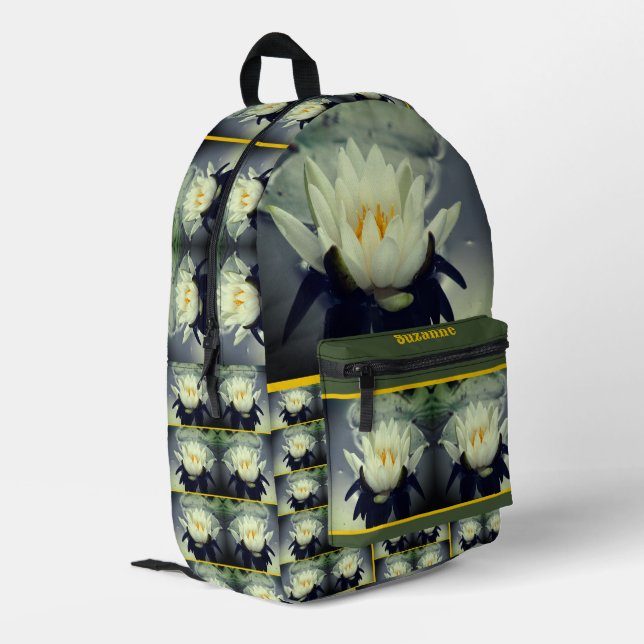 Lotus Blossom Personalised Printed Backpack (Back Corner Left)