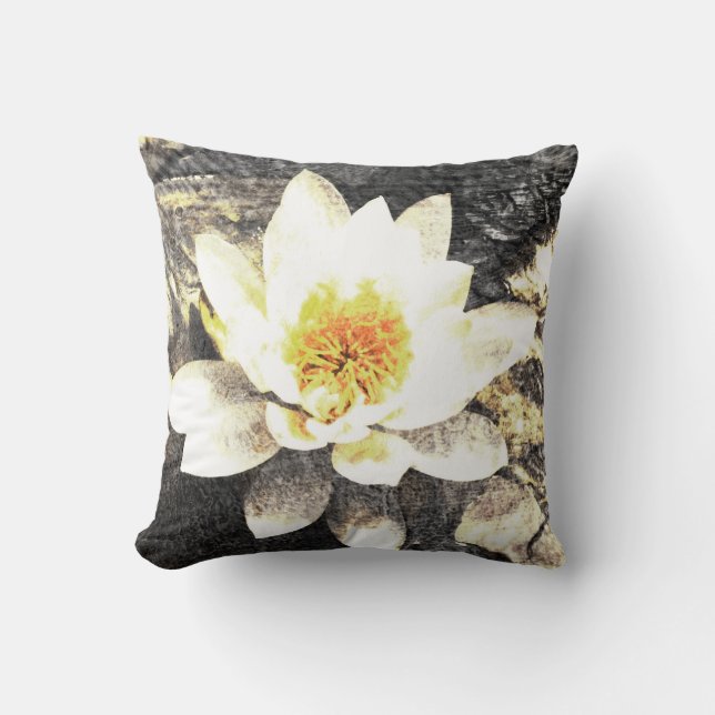 lotus blossom pillow grey and yellow (Front)