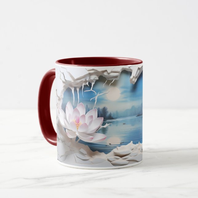 Lotus Blossom & Serene Lake Ceramic Coffee Mug ☕ (Front Left)